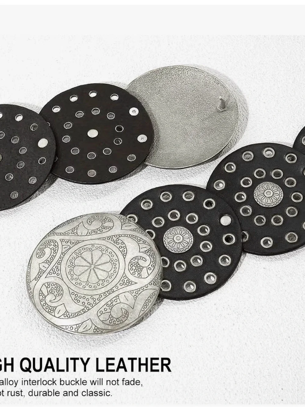 Black Wide Disc Western Belt | Silver Concho & Grommet Accent | Boho Statement